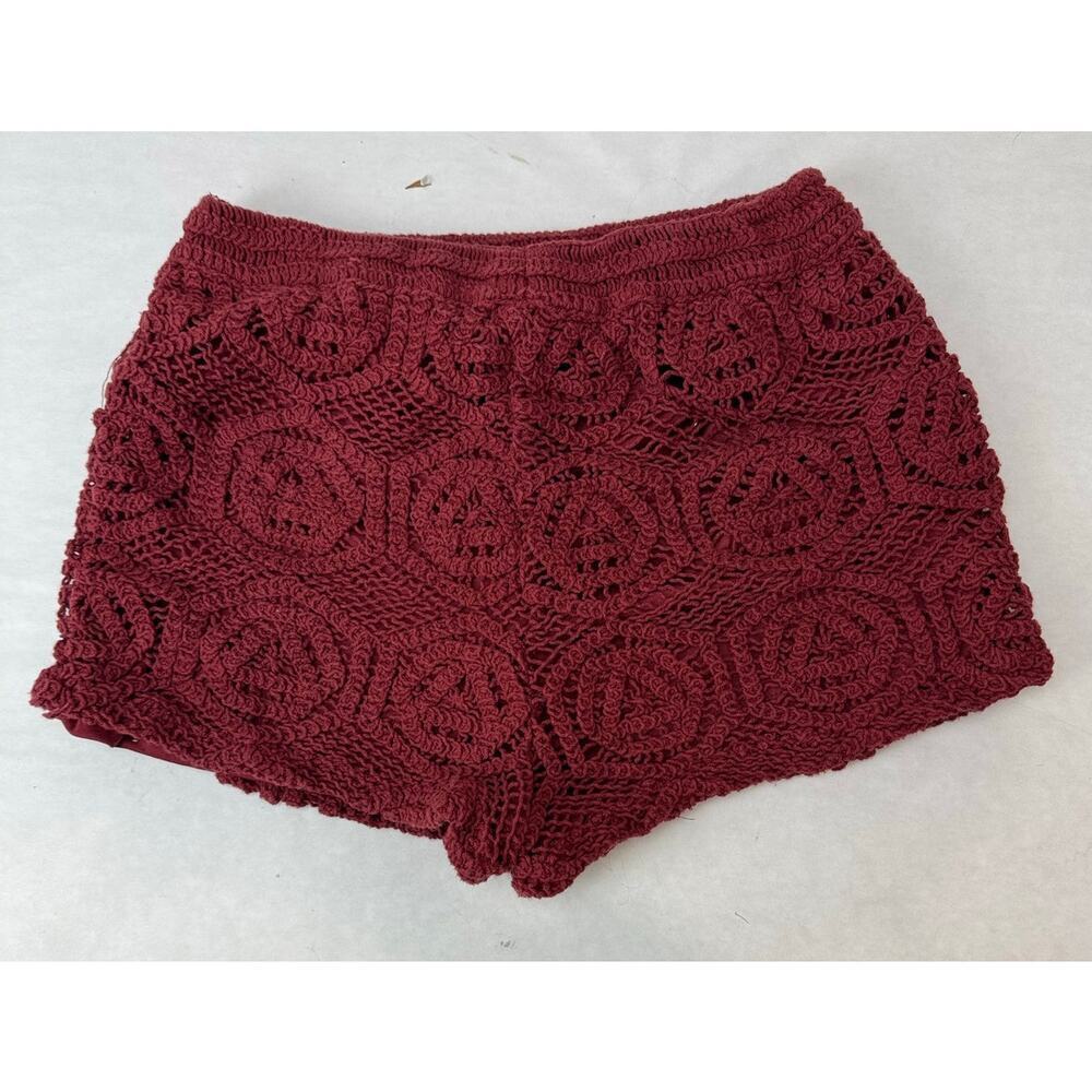 Boho Zara Crochet Shorts Burgundy Red High Waisted Cottagecore Hot Pants Medium